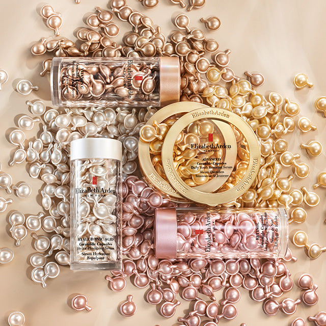 Ceramide Capsule Collection with capsules spilled on the table